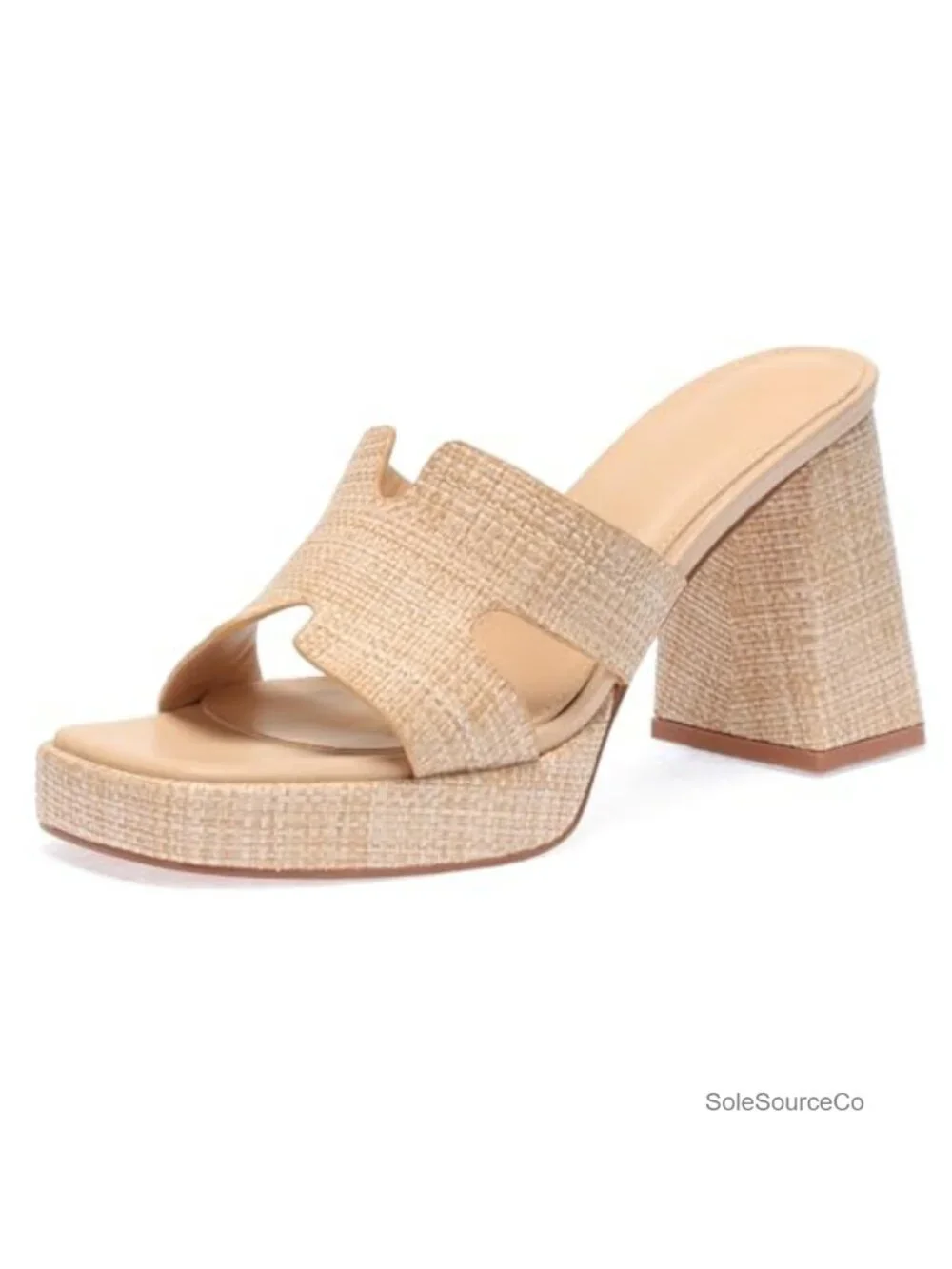 Natural Raffia Heeled Sandals, Platform Wedge Slip On Block Heel, Dressy Summer